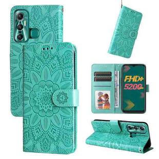 For Infinix Hot 11 Embossed Sunflower Leather Phone Case(Green)