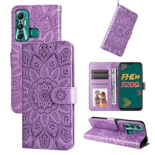 For Infinix Hot 11 Embossed Sunflower Leather Phone Case(Purple)