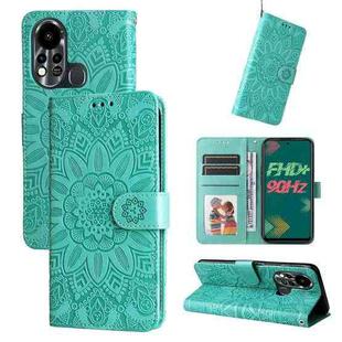 For Infinix Hot 11s Embossed Sunflower Leather Phone Case(Green)