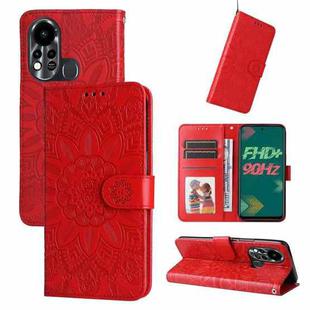 For Infinix Hot 11s Embossed Sunflower Leather Phone Case(Red)