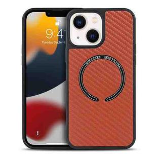 For iPhone 14 Plus Carbon Fiber Texture MagSafe Magnetic Phone Case (Orange)