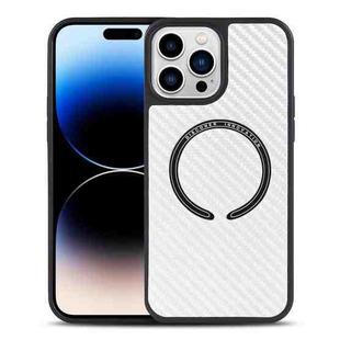 For iPhone 14 Pro Carbon Fiber Texture MagSafe Magnetic Phone Case(White)