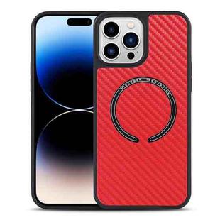 For iPhone 14 Pro Max Carbon Fiber Texture MagSafe Magnetic Phone Case (Red)