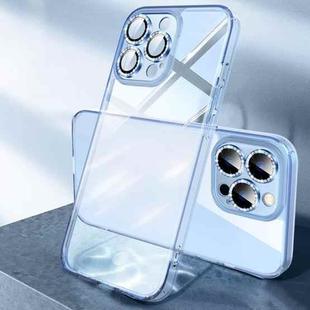 For iPhone 14 Diamond Eagle Eye Anti-Fingerprint Glass Phone Case (Transparent Blue)