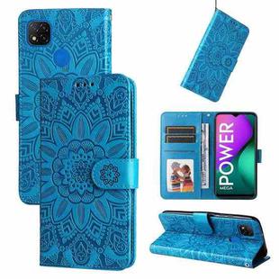 For Xiaomi Redmi 9C / 10A Embossed Sunflower Leather Phone Case(Blue)