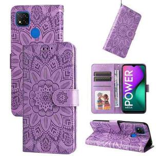 For Xiaomi Redmi 9C / 10A Embossed Sunflower Leather Phone Case(Purple)