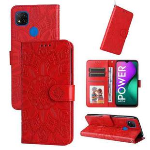 For Xiaomi Redmi 9C / 10A Embossed Sunflower Leather Phone Case(Red)