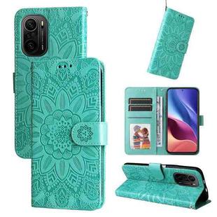 For Xiaomi Redmi K40 / K40 Pro / Xiaomi Poco F1 Embossed Sunflower Leather Phone Case(Green)