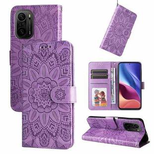 For Xiaomi Redmi K40 / K40 Pro / Xiaomi Poco F1 Embossed Sunflower Leather Phone Case(Purple)