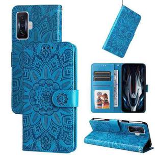 For Xiaomi Redmi K50 Gaming 5G Embossed Sunflower Leather Phone Case(Blue)