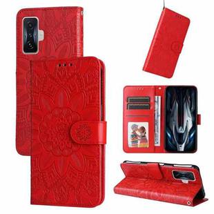 For Xiaomi Redmi K50 Gaming 5G Embossed Sunflower Leather Phone Case(Red)