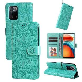 For Xiaomi Redmi Note 10 Pro 5G Embossed Sunflower Leather Phone Case(Green)