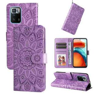 For Xiaomi Redmi Note 10 Pro 5G Embossed Sunflower Leather Phone Case(Purple)
