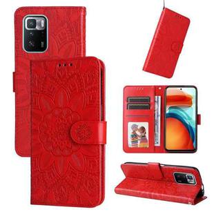 For Xiaomi Redmi Note 10 Pro 5G Embossed Sunflower Leather Phone Case(Red)