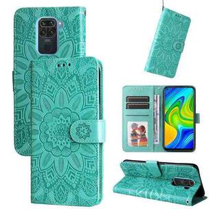 For Xiaomi Redmi Note 9 4G Foreign Version / 10X 4G Embossed Sunflower Leather Phone Case(Green)