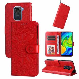 For Xiaomi Redmi Note 9 4G Foreign Version / 10X 4G Embossed Sunflower Leather Phone Case(Red)