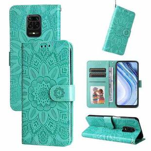 For Xiaomi Redmi Note 9S Embossed Sunflower Leather Phone Case(Green)