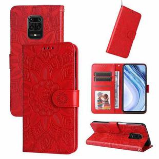 For Xiaomi Redmi Note 9S Embossed Sunflower Leather Phone Case(Red)