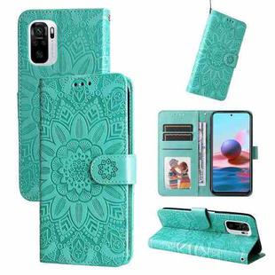 For Xiaomi Redmi Note 10 4G / Note 10S 4G  Embossed Sunflower Leather Phone Case(Green)