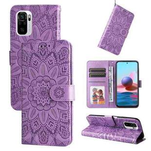 For Xiaomi Redmi Note 10 4G / Note 10S 4G  Embossed Sunflower Leather Phone Case(Purple)