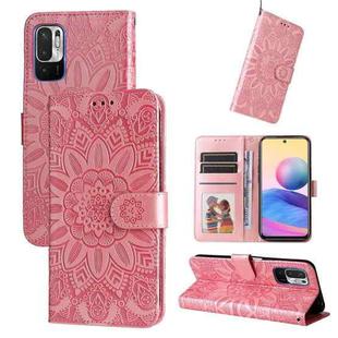 For Xiaomi Redmi Note 10 5G  Embossed Sunflower Leather Phone Case(Pink)