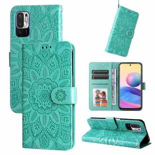 For Xiaomi Redmi Note 10 5G  Embossed Sunflower Leather Phone Case(Green)