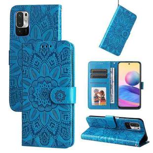 For Xiaomi Redmi Note 10 5G  Embossed Sunflower Leather Phone Case(Blue)