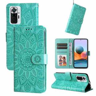 For Xiaomi Redmi Note 10 Pro / Note 10 Pro Max Embossed Sunflower Leather Phone Case(Green)