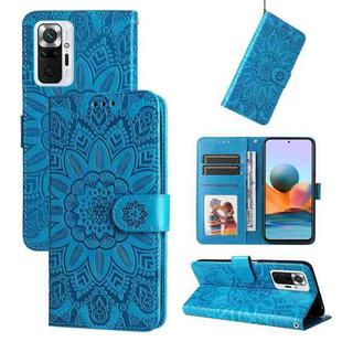 For Xiaomi Redmi Note 10 Pro / Note 10 Pro Max Embossed Sunflower Leather Phone Case(Blue)