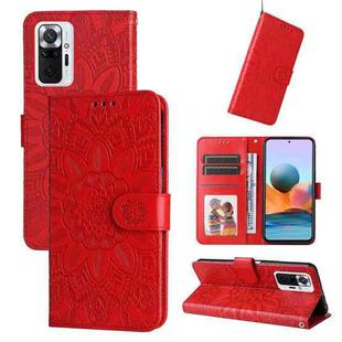 For Xiaomi Redmi Note 10 Pro / Note 10 Pro Max Embossed Sunflower Leather Phone Case(Red)