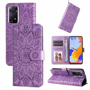 For Xiaomi Redmi Note 11 Pro 5G Embossed Sunflower Leather Phone Case(Purple)