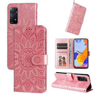 For Xiaomi Redmi Note 11 Pro 4G Foreign Version / 5G Embossed Sunflower Leather Phone Case(Pink)