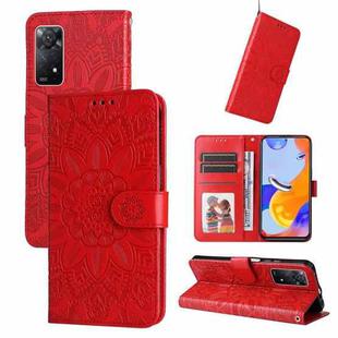 For Xiaomi Redmi Note 11 Pro 4G Foreign Version / 5G Embossed Sunflower Leather Phone Case(Red)