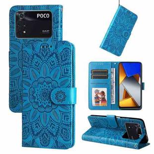 For Xiaomi Poco M4 Pro 4G Embossed Sunflower Leather Phone Case(Blue)