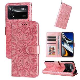 For Xiaomi Poco X4 Pro 5G Embossed Sunflower Leather Phone Case(Pink)