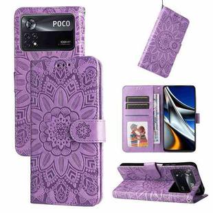 For Xiaomi Poco X4 Pro 5G Embossed Sunflower Leather Phone Case(Purple)