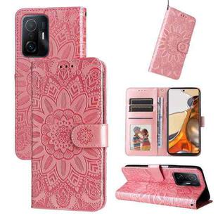 For Xiaomi 11T / 11T Pro Embossed Sunflower Leather Phone Case(Pink)