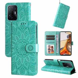 For Xiaomi 11T / 11T Pro Embossed Sunflower Leather Phone Case(Green)