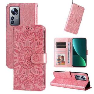 For Xiaomi 12 Pro Embossed Sunflower Leather Phone Case(Pink)