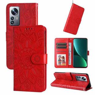 For Xiaomi 12 Pro Embossed Sunflower Leather Phone Case(Red)