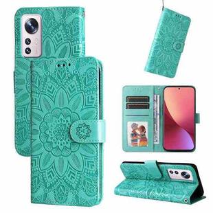 For Xiaomi 12 / 12X Embossed Sunflower Leather Phone Case(Green)