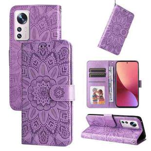 For Xiaomi 12 / 12X Embossed Sunflower Leather Phone Case(Purple)