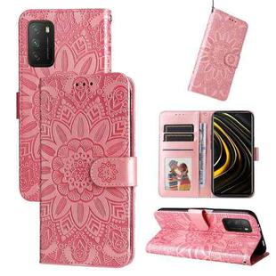 For Xiaomi Poco M3 / Redmi 9T / Redmi 9 Power Embossed Sunflower Leather Phone Case(Pink)