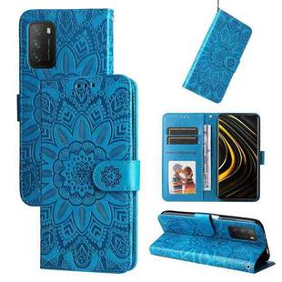 For Xiaomi Poco M3 / Redmi 9T / Redmi 9 Power Embossed Sunflower Leather Phone Case(Blue)