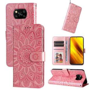 For Xiaomi Poco X3 NFC Embossed Sunflower Leather Phone Case(Pink)