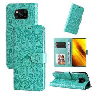 For Xiaomi Poco X3 NFC Embossed Sunflower Leather Phone Case(Green)