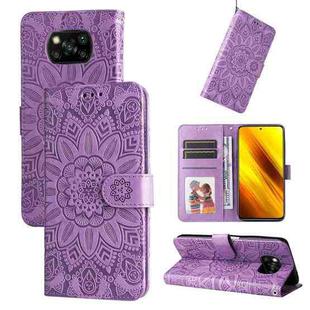 For Xiaomi Poco X3 NFC Embossed Sunflower Leather Phone Case(Purple)