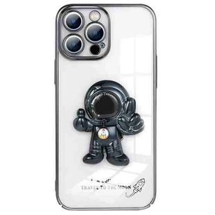 For iPhone 14 Pro Max Electroplating PC Astronaut Magnetic Holder Phone Case (Black)