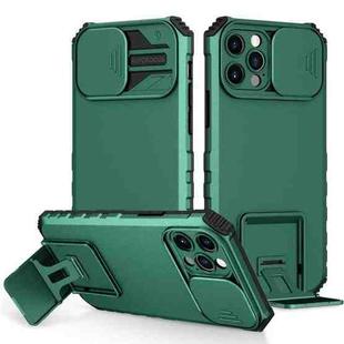 For iPhone 14 Stereoscopic Holder Sliding Camshield Phone Case (Green)