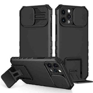 For iPhone 14 Pro Max Stereoscopic Holder Sliding Camshield Phone Case (Black)